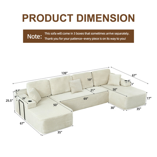 soothroom Corduroy U Shape Sectional Sofa – Modular Compressed Couch