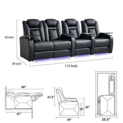 soothroom 4 Seat Home Cinema Recliner Seating with Loveseat Option