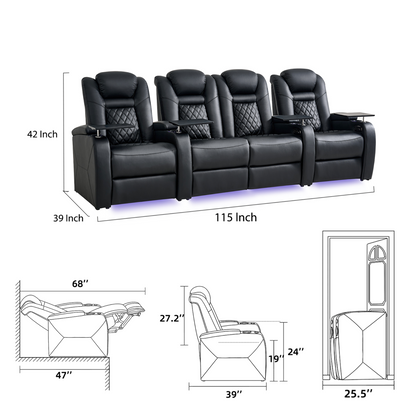 soothroom 4 Seat Home Cinema Recliner Seating with Loveseat Option