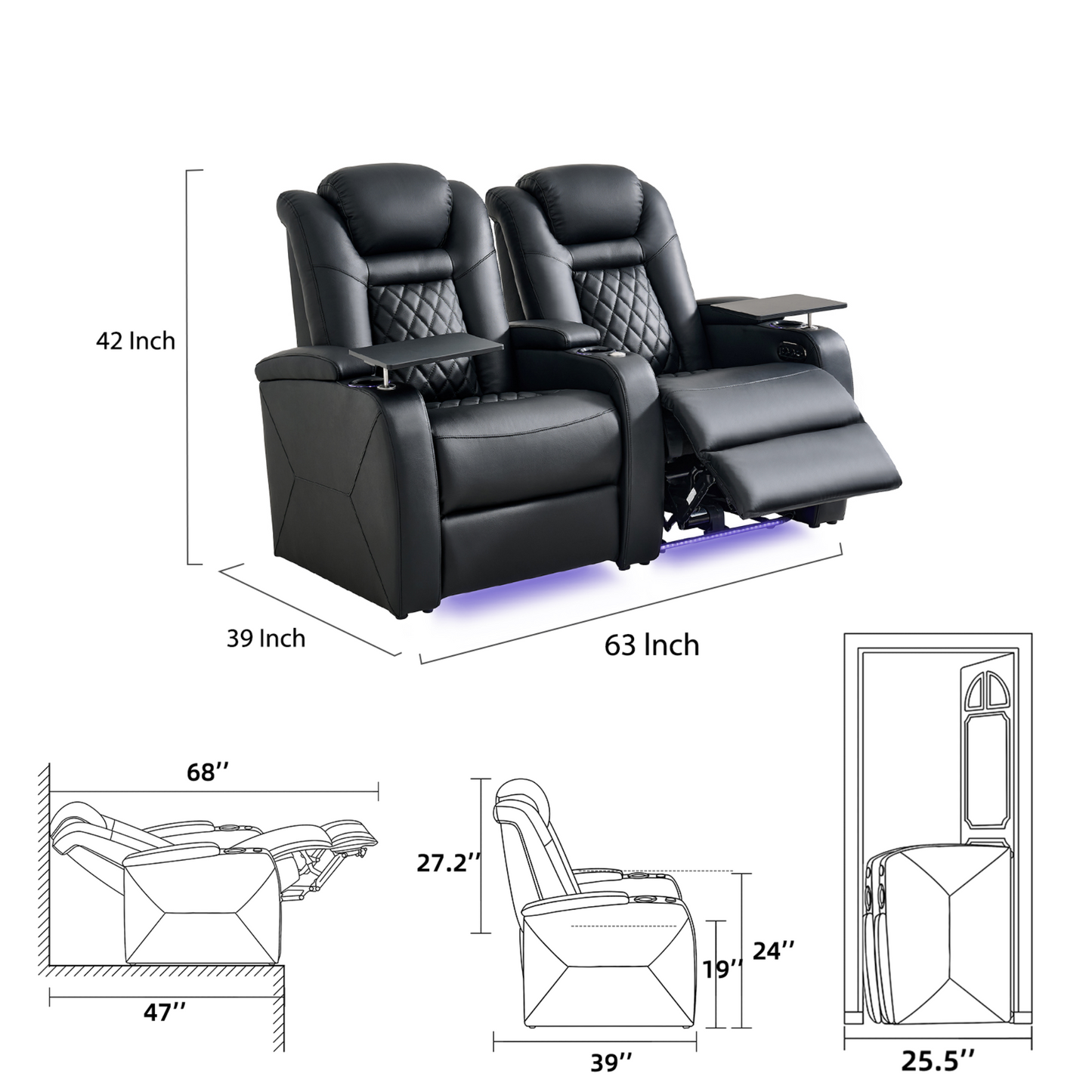 soothroom 2 Seat Home Theater Seating Recliner with Loveseat Option
