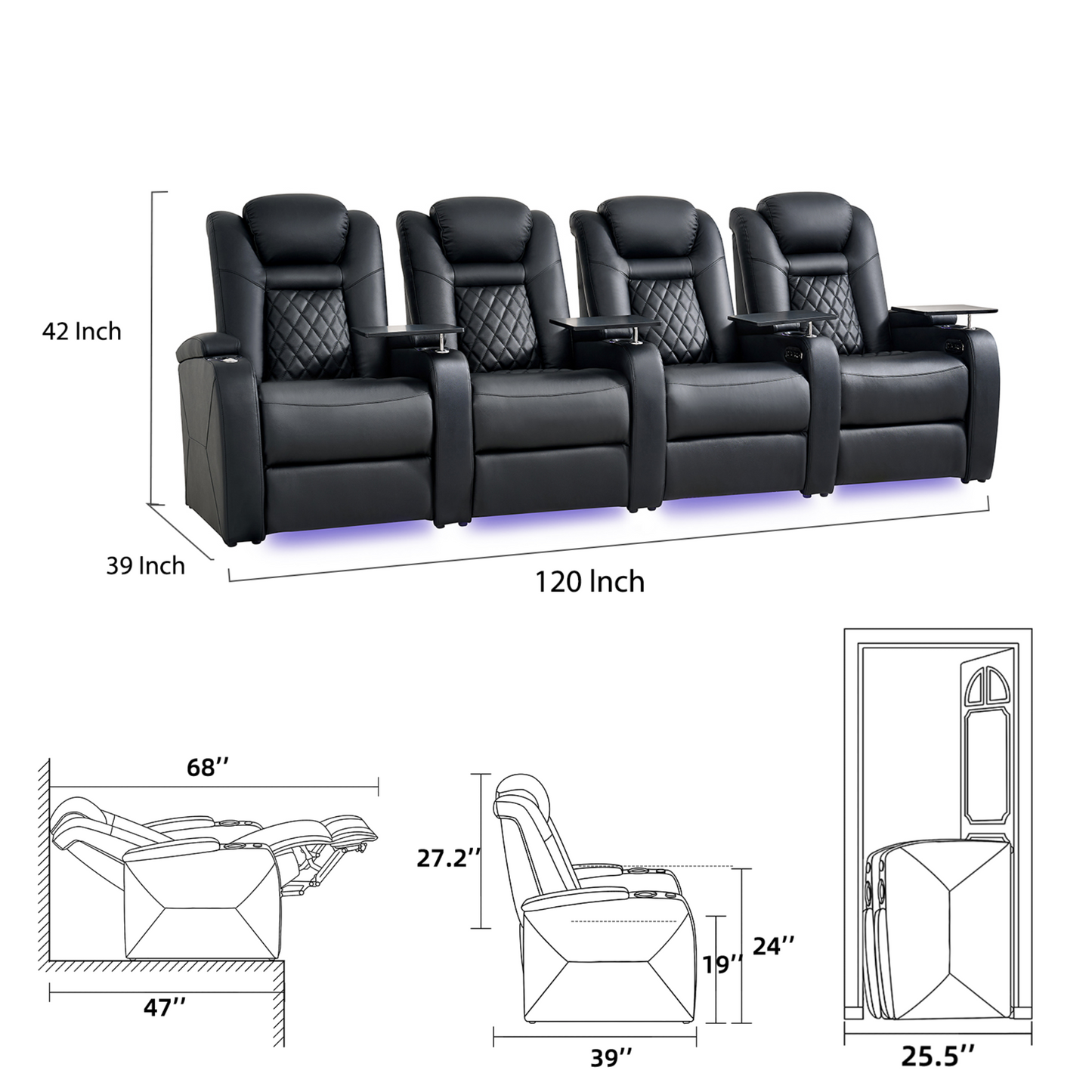 soothroom 4 Seat Home Cinema Recliner Seating with Loveseat Option