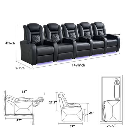soothroom 5 Seat Reclining Home Theater Seating Row with LED Lighting