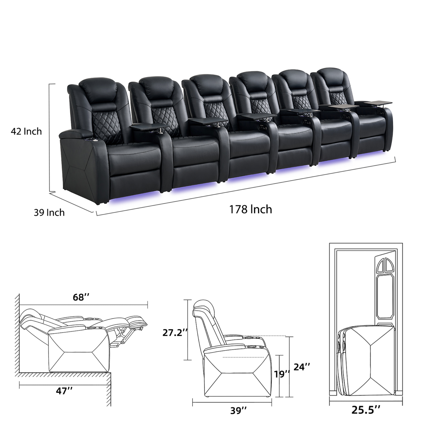 soothroom 6 Seat Home Theater Seating Chairs with Power Reclining