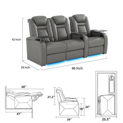 soothroom 3 Seat Power Reclining Theater Seating with Loveseat Option