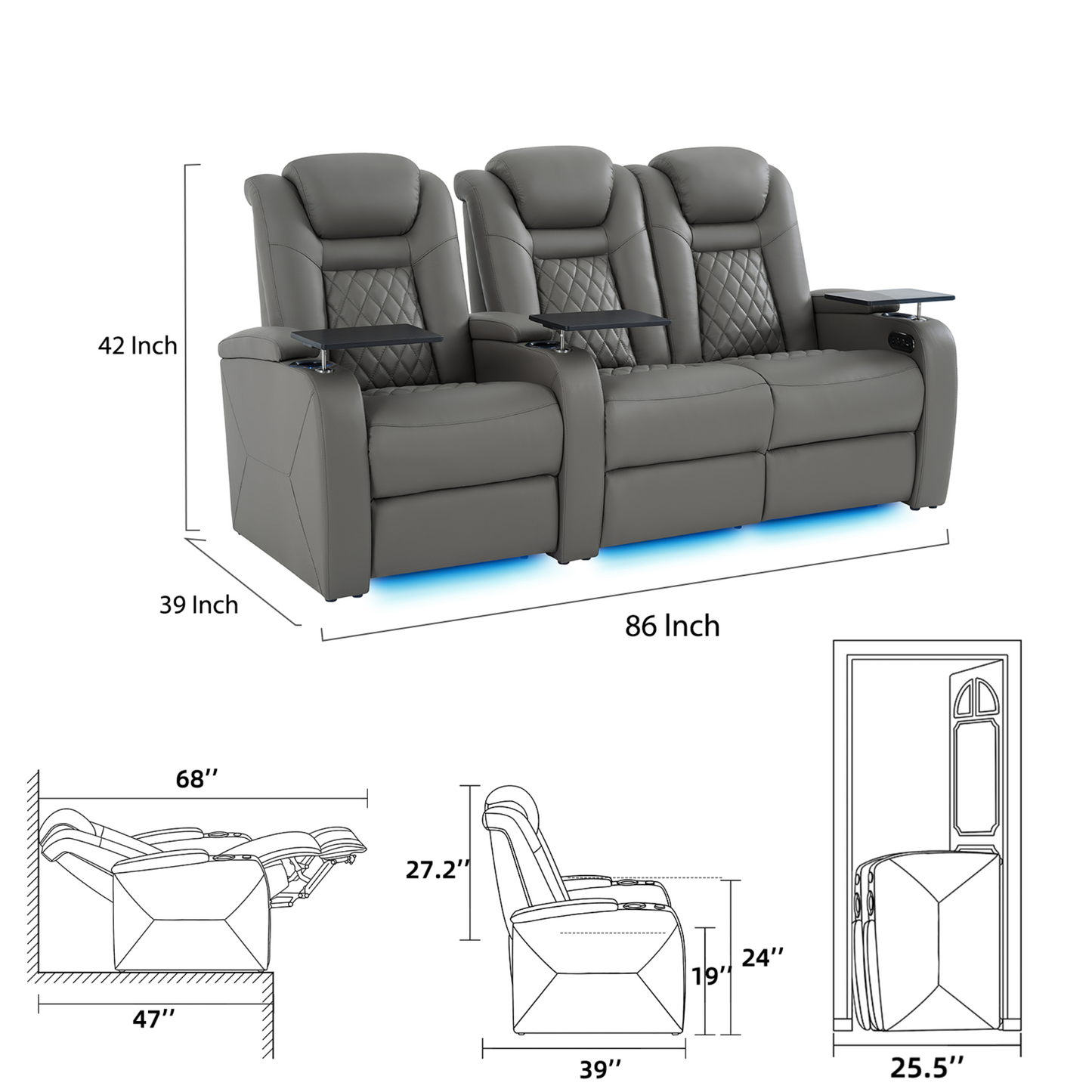 soothroom 3 Seat Power Reclining Theater Seating with Loveseat Option