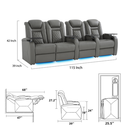 soothroom 4 Seat Home Cinema Recliner Seating with Loveseat Option
