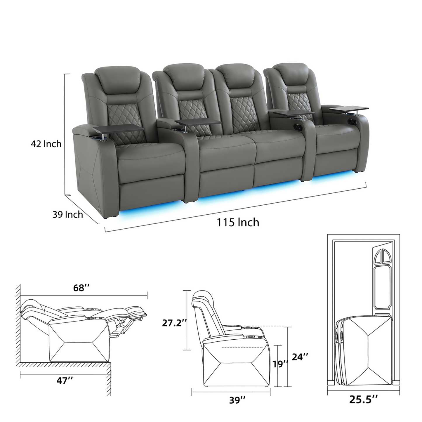 soothroom 4 Seat Home Cinema Recliner Seating with Loveseat Option