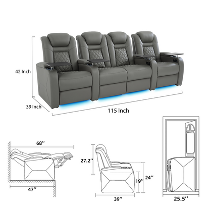 soothroom 4 Seat Home Cinema Recliner Seating with Loveseat Option