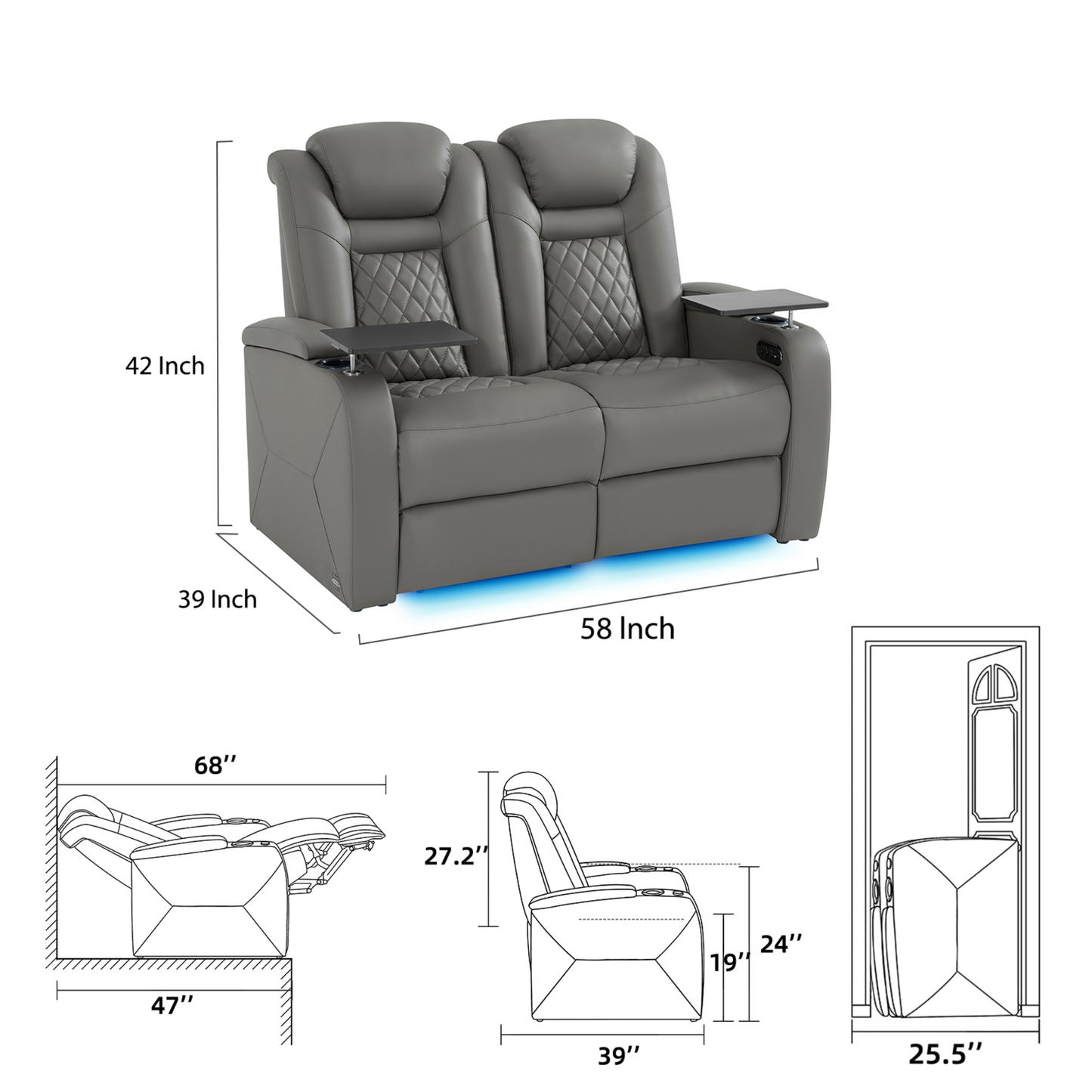 soothroom 2 Seat Home Theater Seating Recliner with Loveseat Option