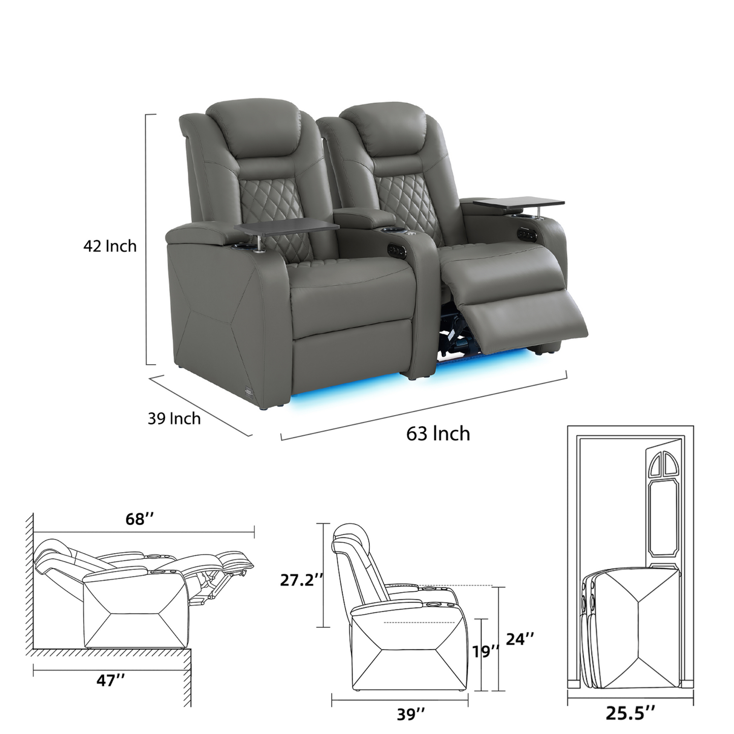 soothroom 2 Seat Home Theater Seating Recliner with Loveseat Option