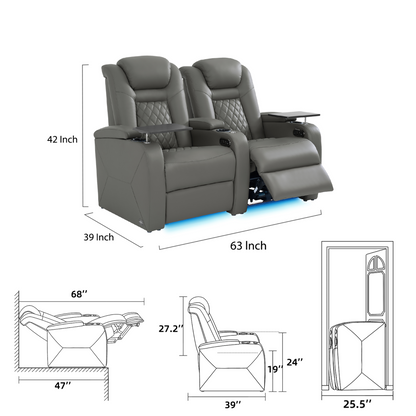 soothroom 2 Seat Home Theater Seating Recliner with Loveseat Option