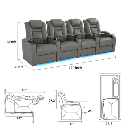 soothroom 4 Seat Home Cinema Recliner Seating with Loveseat Option