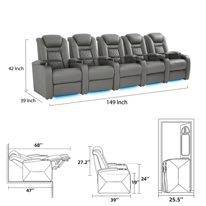 soothroom 5 Seat Reclining Home Theater Seating Row with LED Lighting