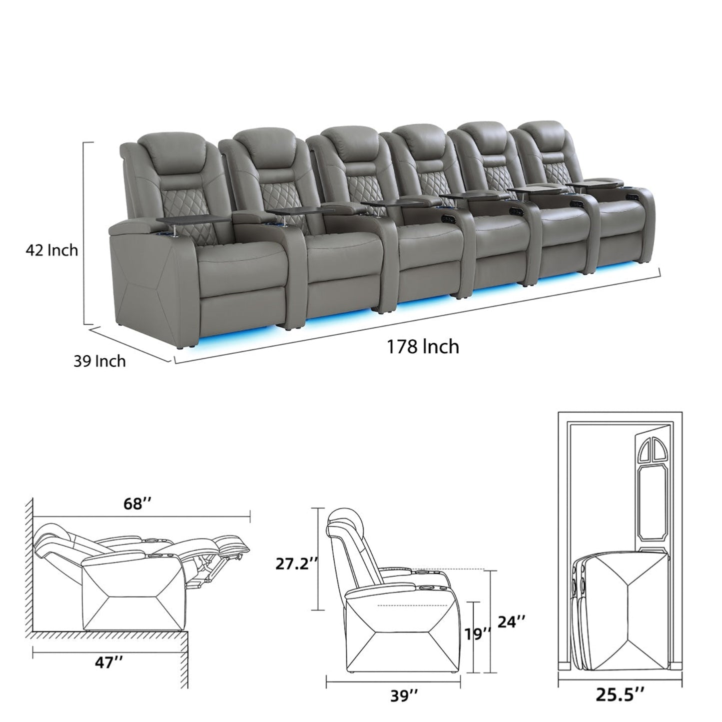 soothroom 6 Seat Home Theater Seating Chairs with Power Reclining