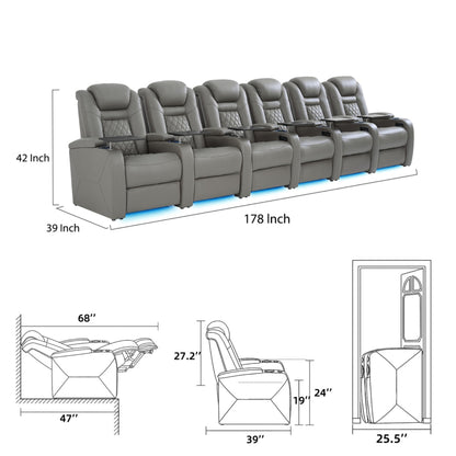 soothroom 6 Seat Home Theater Seating Chairs with Power Reclining