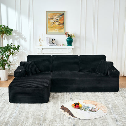 soothroom Corduroy L Shape Left Facing Sectional Sofa – Modular Compressed Couch