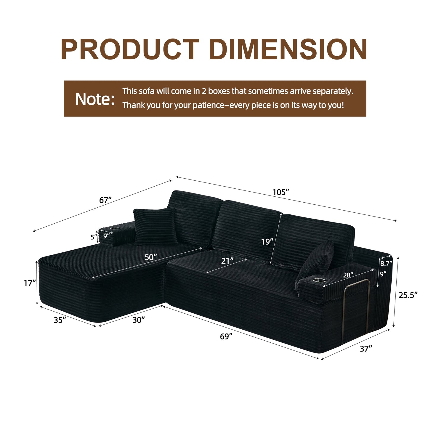 soothroom Corduroy L Shape Left Facing Sectional Sofa – Modular Compressed Couch