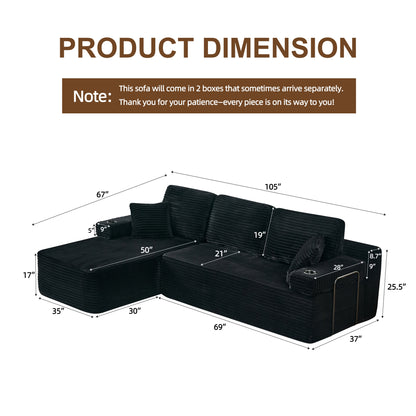soothroom Corduroy L Shape Left Facing Sectional Sofa – Modular Compressed Couch