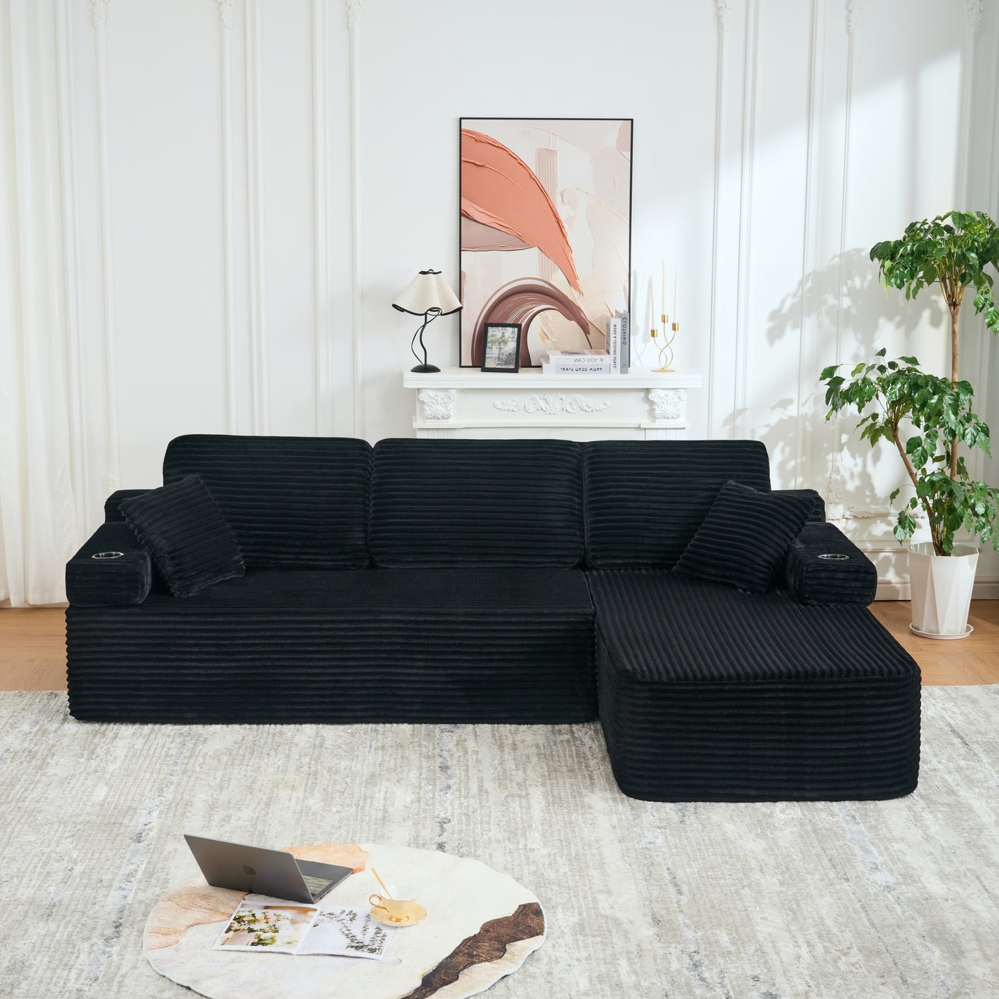 soothroom Corduroy L Shape Right Facing Sectional Sofa – Modular Compressed Couch