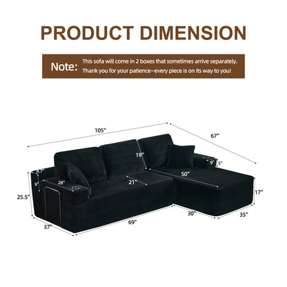 soothroom Corduroy L Shape Right Facing Sectional Sofa – Modular Compressed Couch