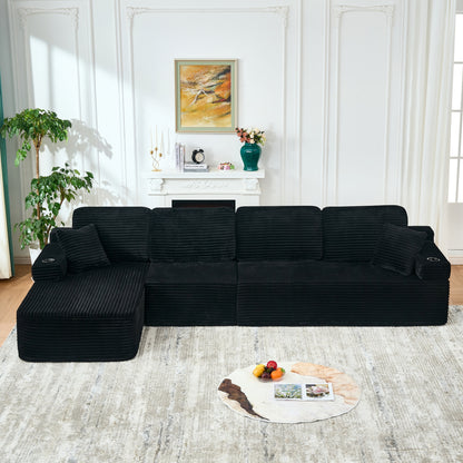 soothroom Corduroy L Shape Left Facing Sectional Sofa – Modular Compressed Couch