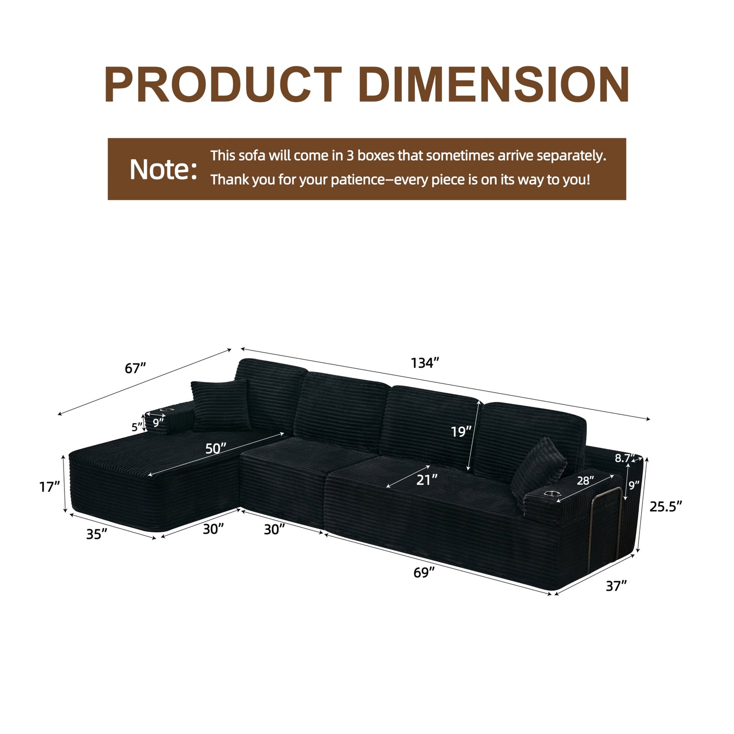 soothroom Corduroy L Shape Left Facing Sectional Sofa – Modular Compressed Couch