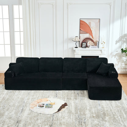 soothroom Corduroy L Shape Right Facing Sectional Sofa – Modular Compressed Couch