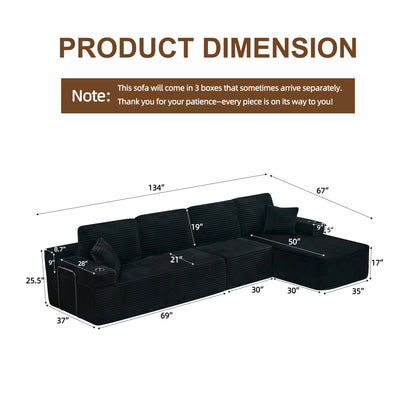 soothroom Corduroy L Shape Right Facing Sectional Sofa – Modular Compressed Couch