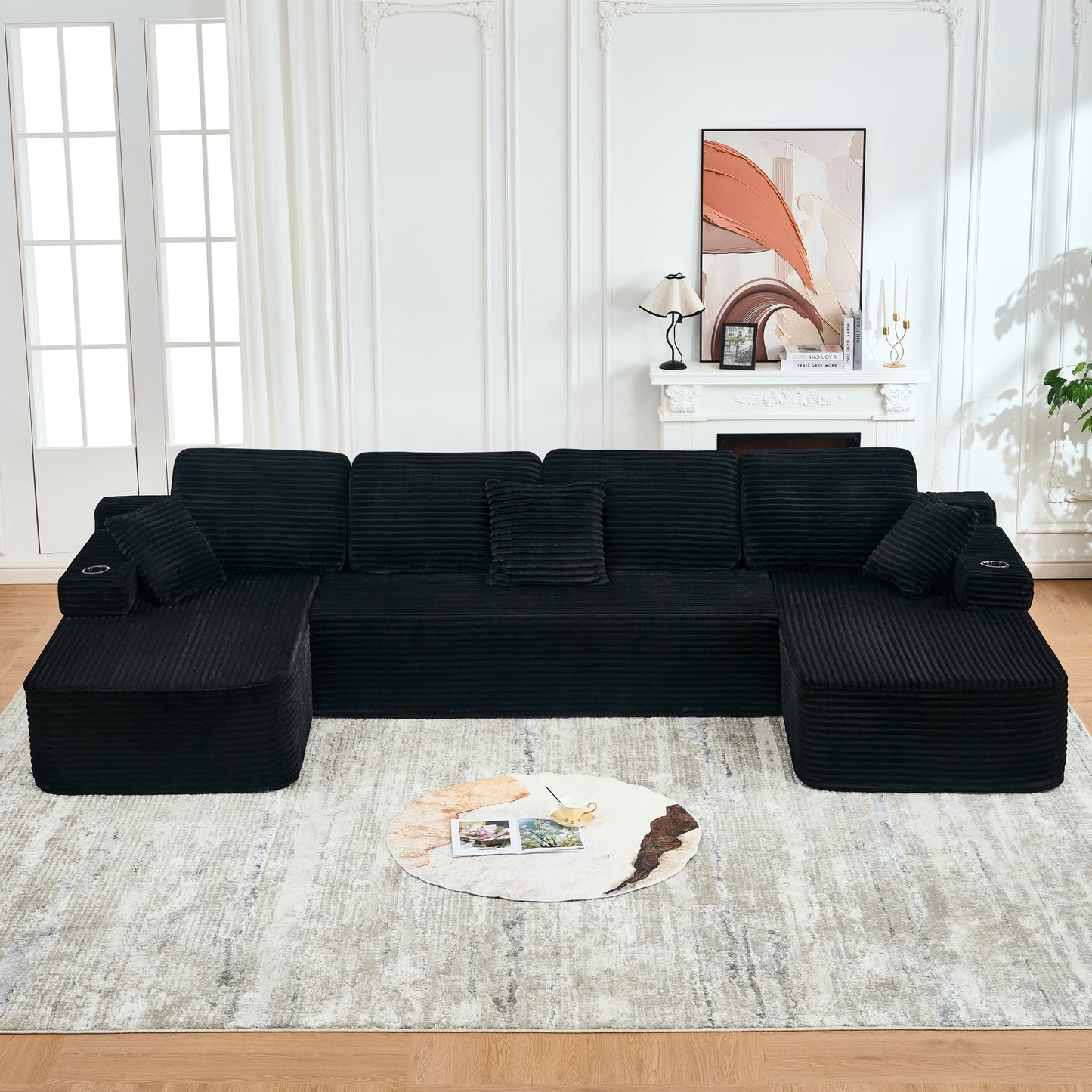 soothroom Corduroy U Shape Sectional Sofa – Modular Compressed Couch