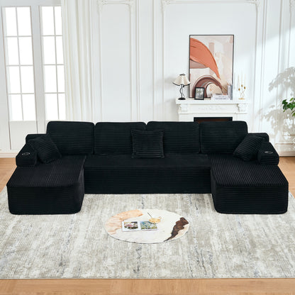 soothroom Corduroy U Shape Sectional Sofa – Modular Compressed Couch