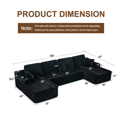 soothroom Corduroy U Shape Sectional Sofa – Modular Compressed Couch