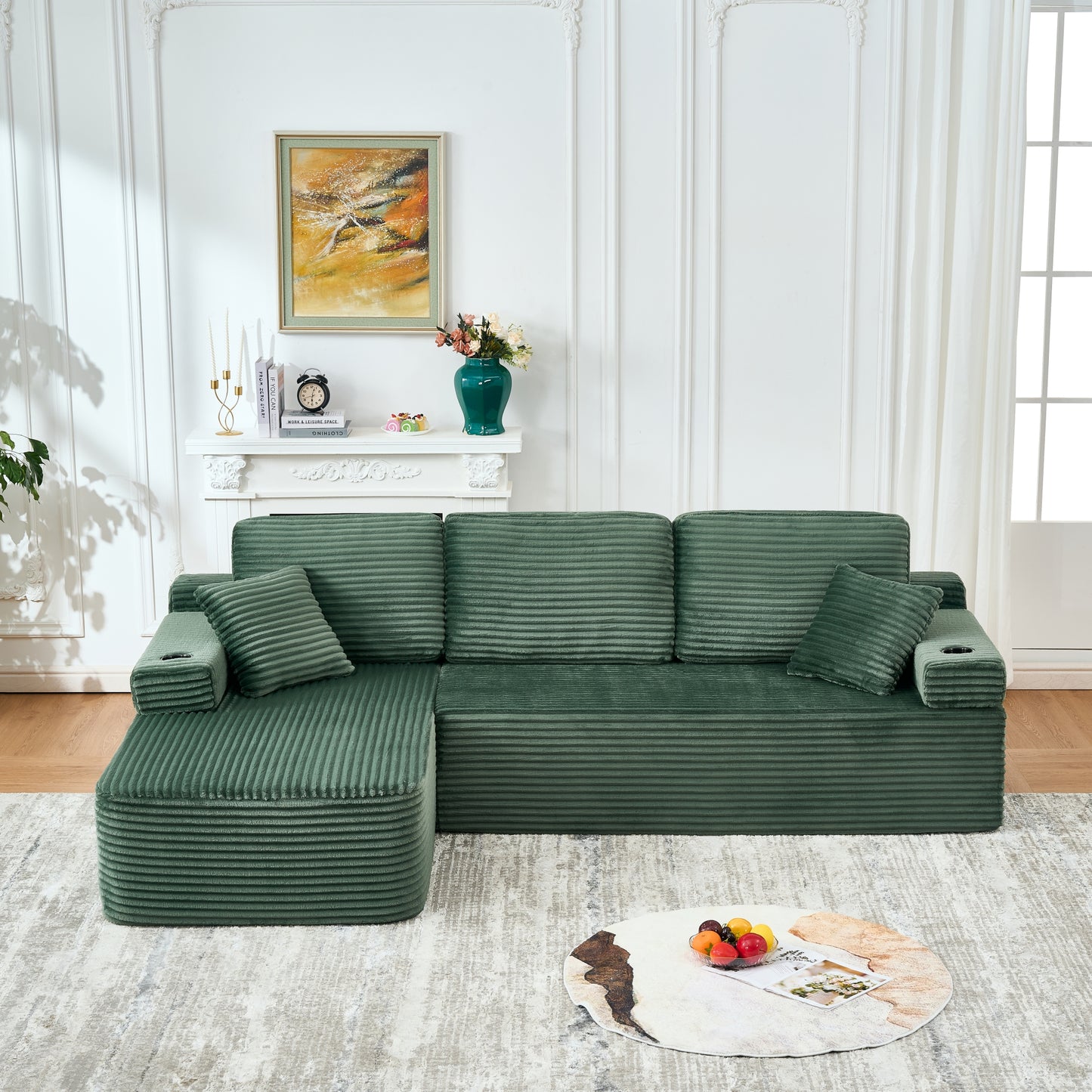 soothroom Corduroy L Shape Left Facing Sectional Sofa – Modular Compressed Couch