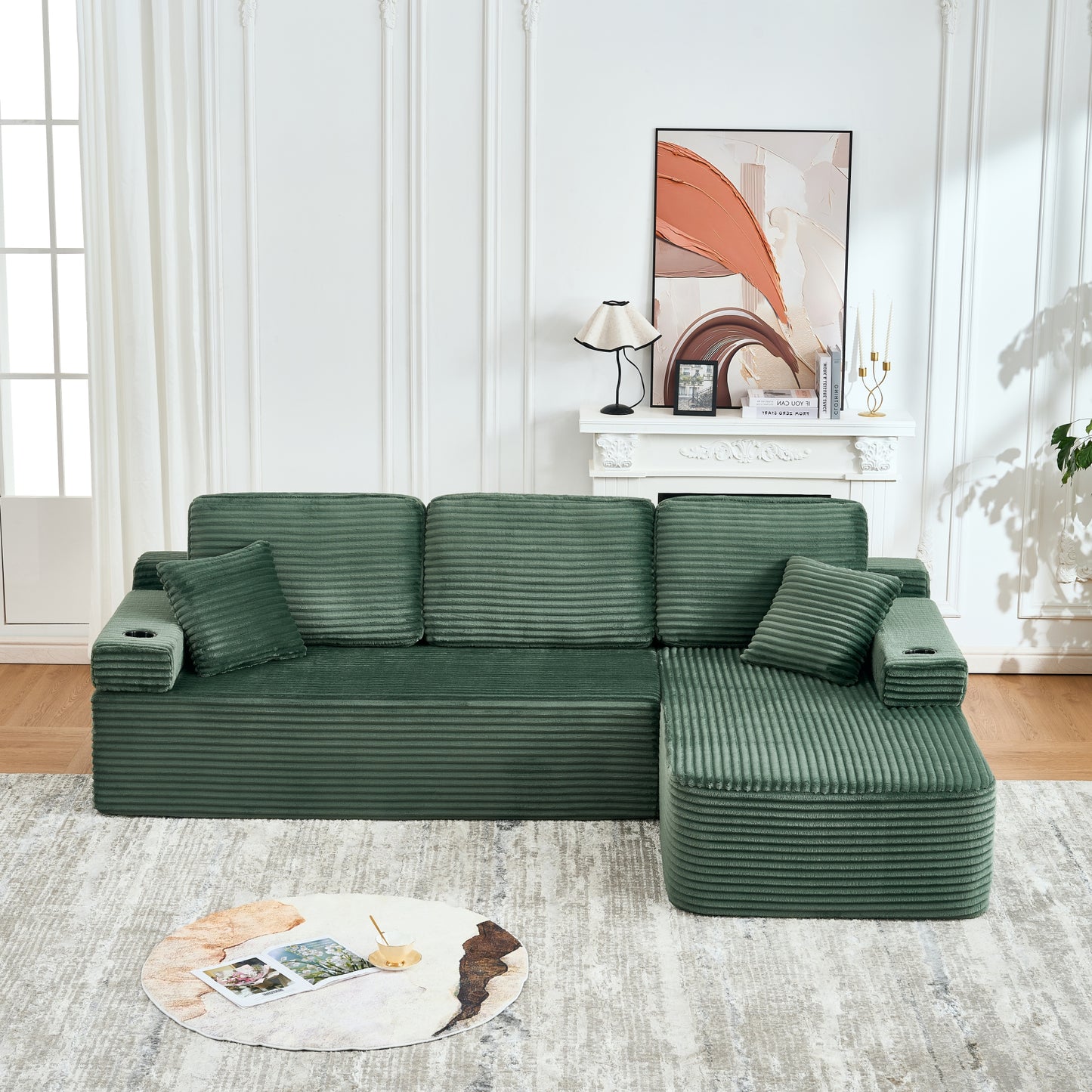soothroom Corduroy L Shape Right Facing Sectional Sofa – Modular Compressed Couch