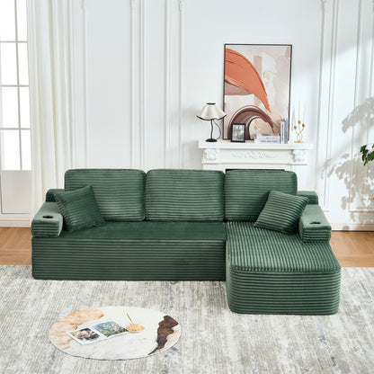 soothroom Corduroy L Shape Right Facing Sectional Sofa – Modular Compressed Couch