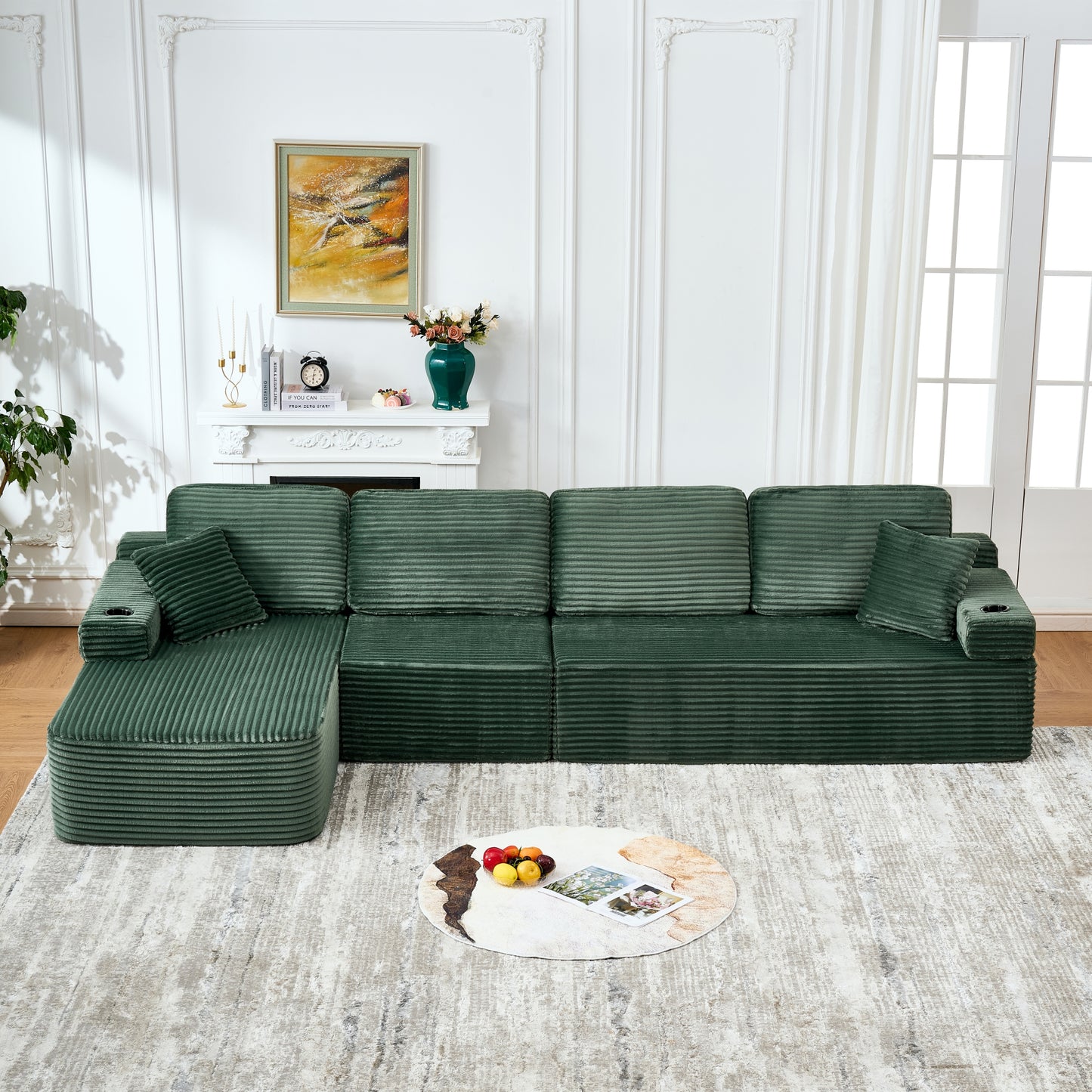 soothroom Corduroy L Shape Left Facing Sectional Sofa – Modular Compressed Couch