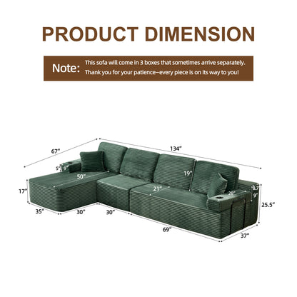 soothroom Corduroy L Shape Left Facing Sectional Sofa – Modular Compressed Couch