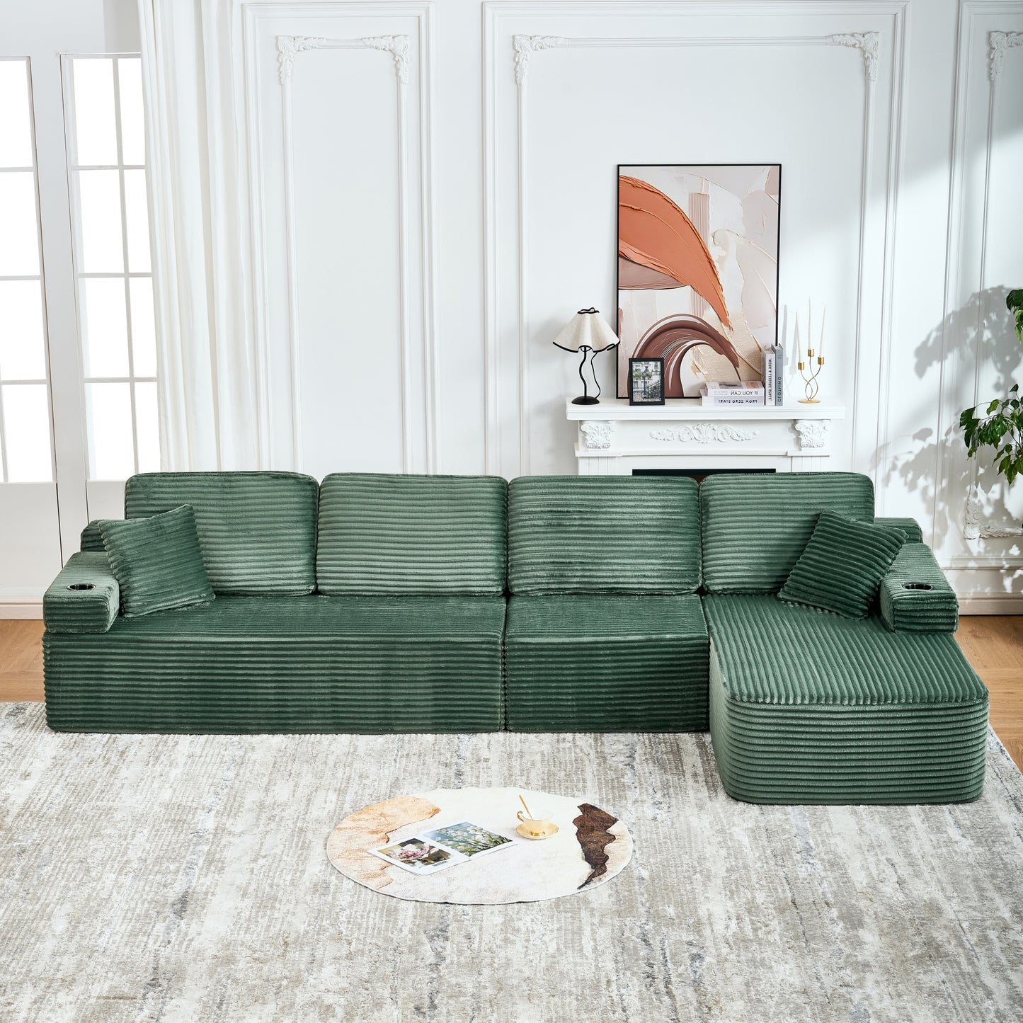 soothroom Corduroy L Shape Right Facing Sectional Sofa – Modular Compressed Couch