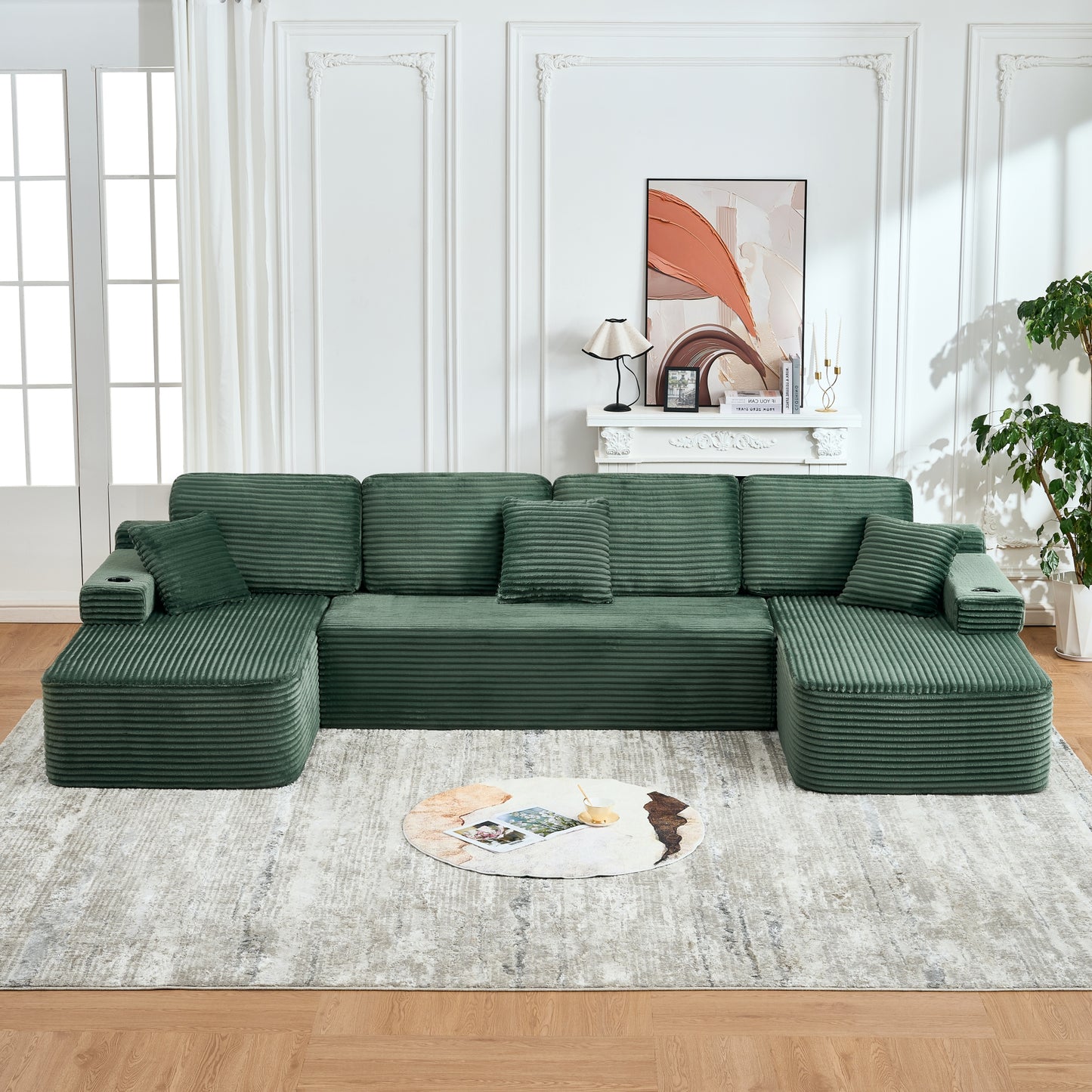 soothroom Corduroy U Shape Sectional Sofa – Modular Compressed Couch