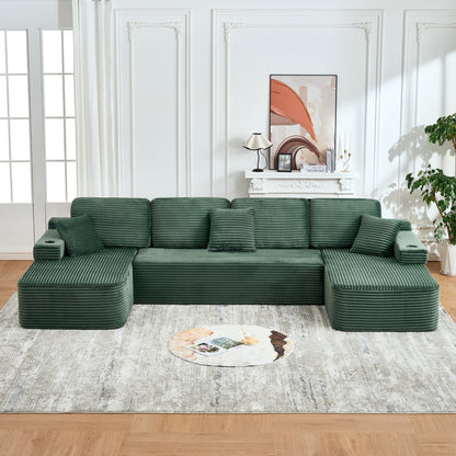 soothroom Corduroy U Shape Sectional Sofa – Modular Compressed Couch