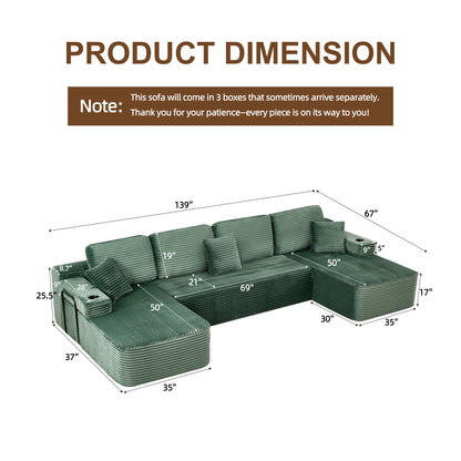 soothroom Corduroy U Shape Sectional Sofa – Modular Compressed Couch