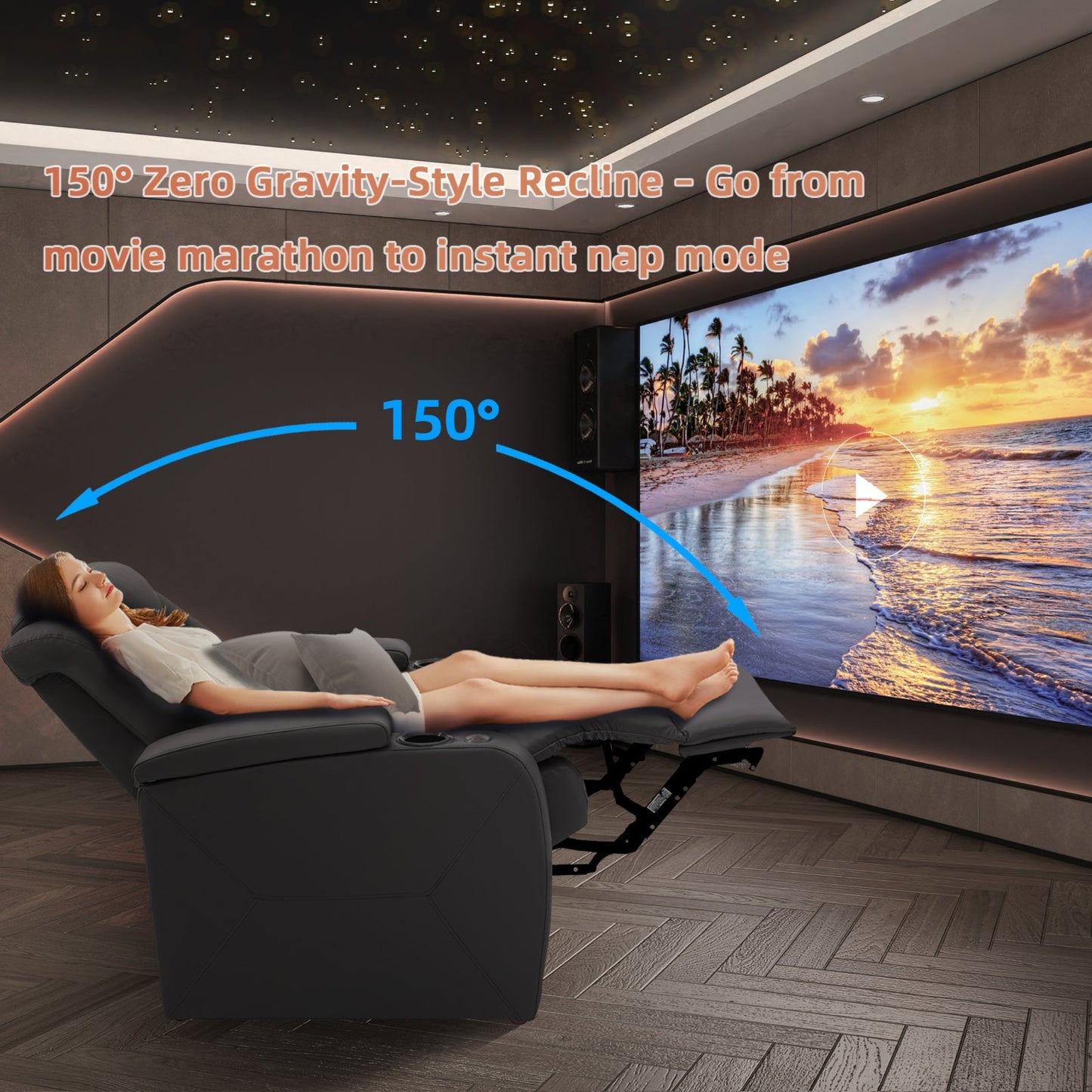 soothroom 5 Seat Reclining Home Theater Seating Row with LED Lighting