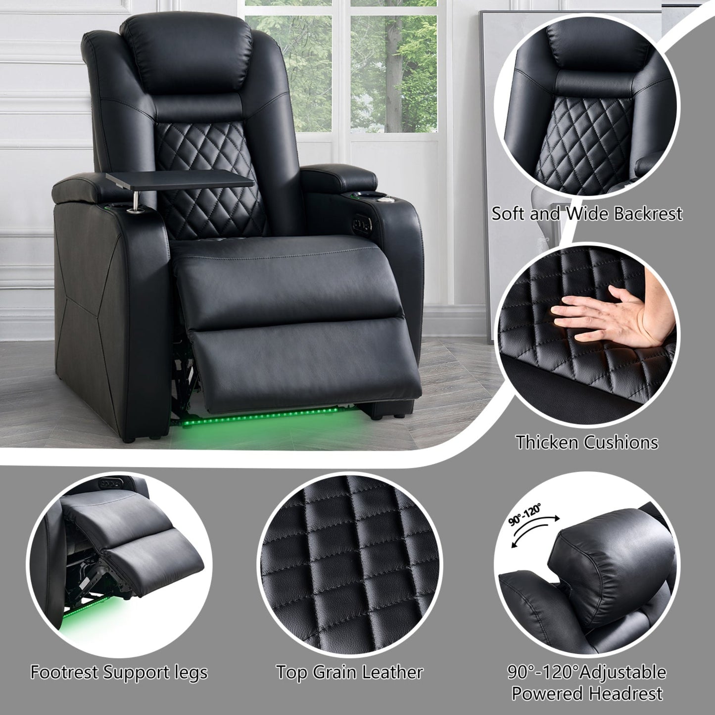 soothroom 5 Seat Reclining Home Theater Seating Row with LED Lighting