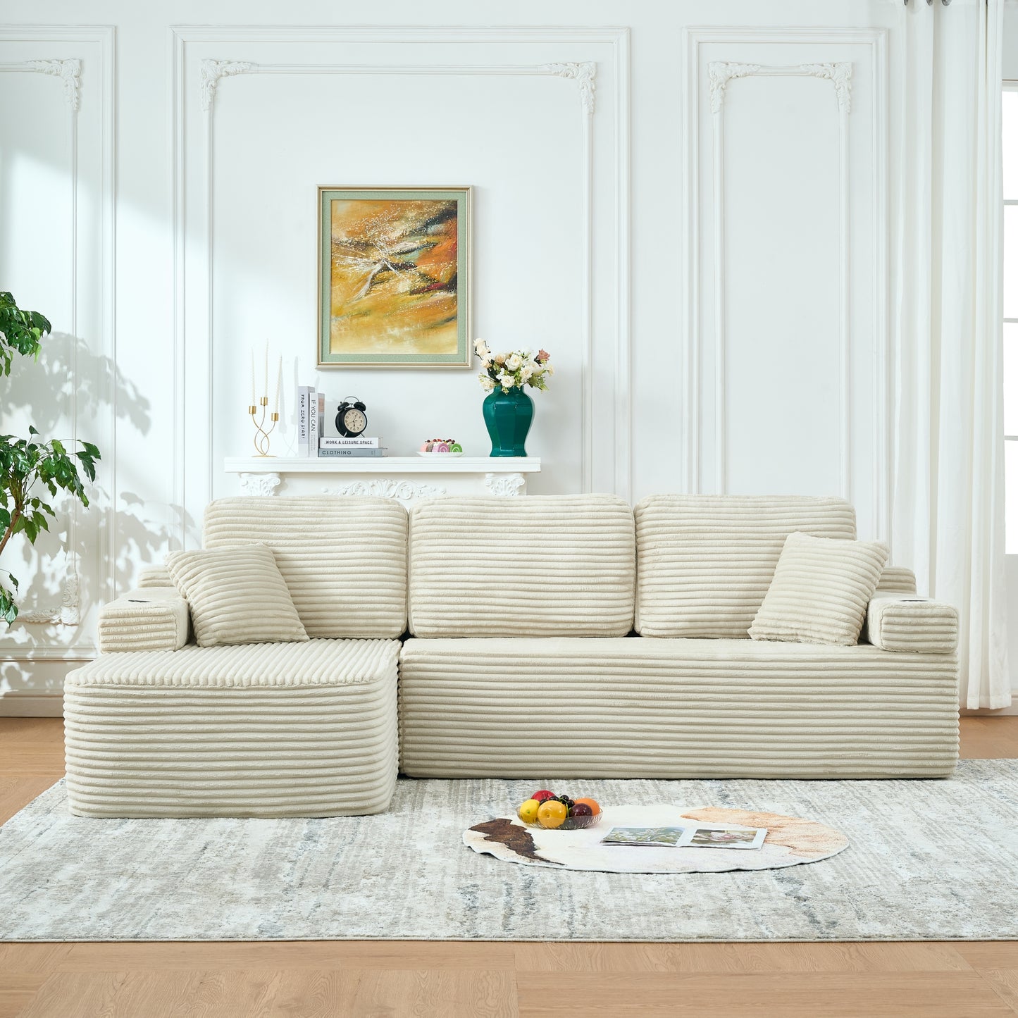 soothroom Corduroy L Shape Left Facing Sectional Sofa – Modular Compressed Couch