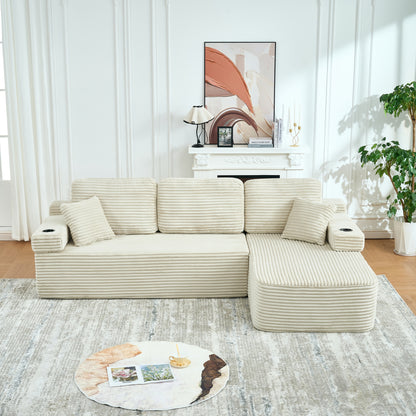 soothroom Corduroy L Shape Right Facing Sectional Sofa – Modular Compressed Couch