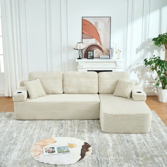 soothroom Corduroy L Shape Right Facing Sectional Sofa – Modular Compressed Couch