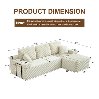 soothroom Corduroy L Shape Right Facing Sectional Sofa – Modular Compressed Couch