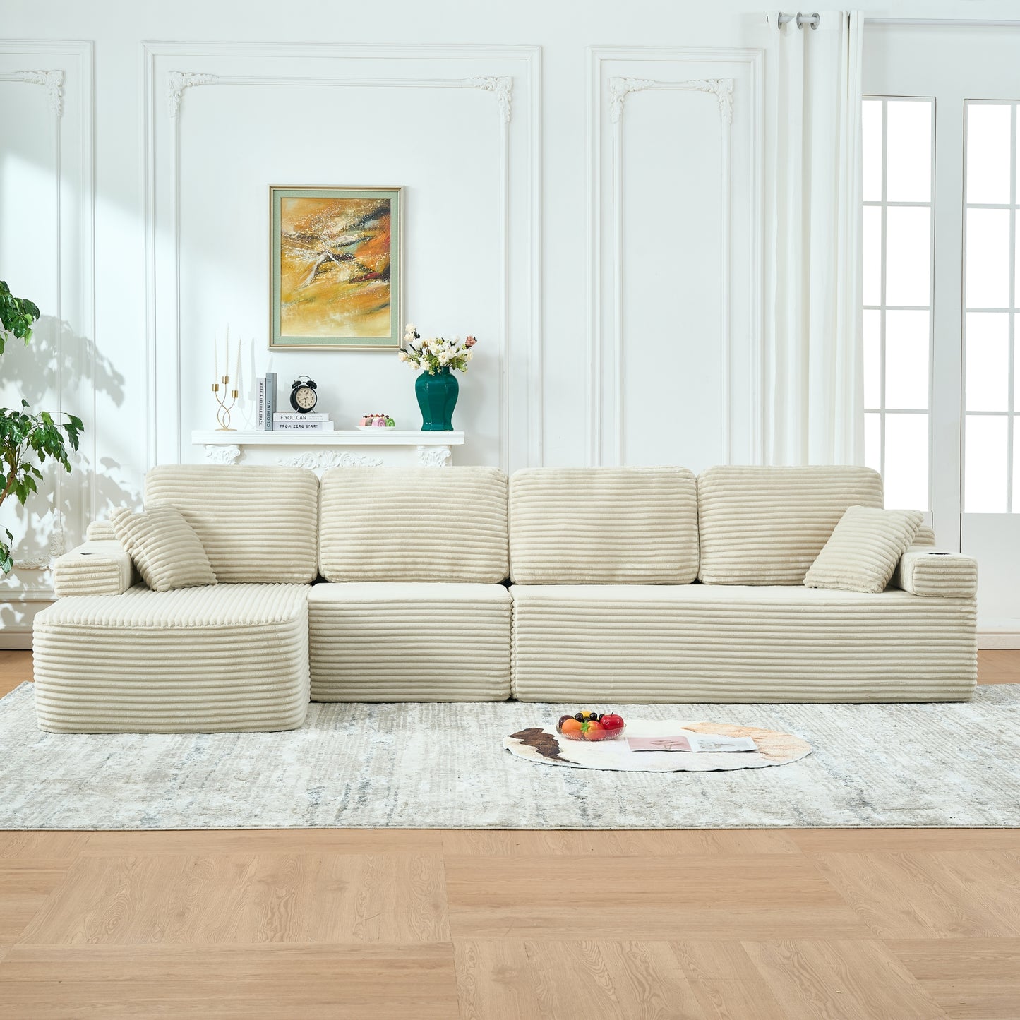 soothroom Corduroy L Shape Left Facing Sectional Sofa – Modular Compressed Couch
