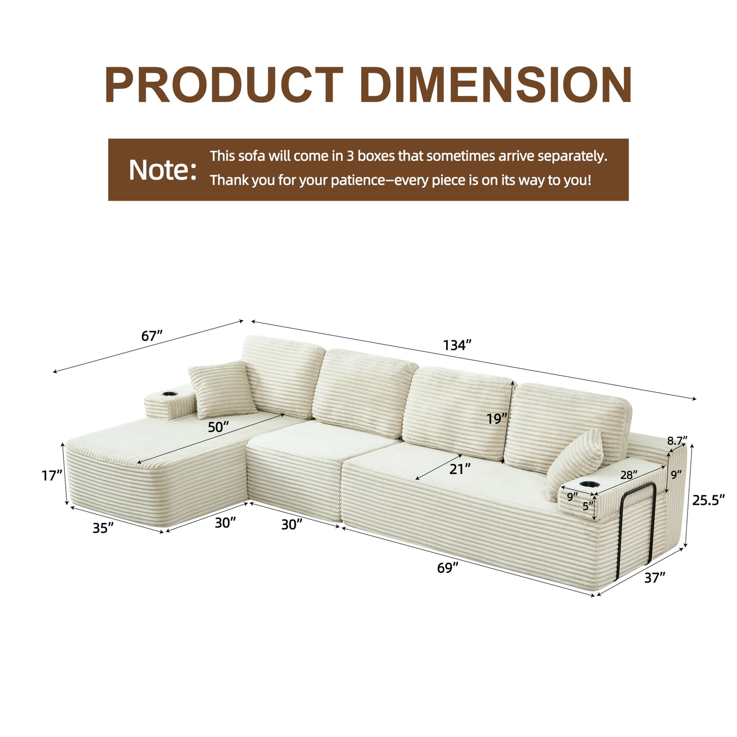 soothroom Corduroy L Shape Left Facing Sectional Sofa – Modular Compressed Couch