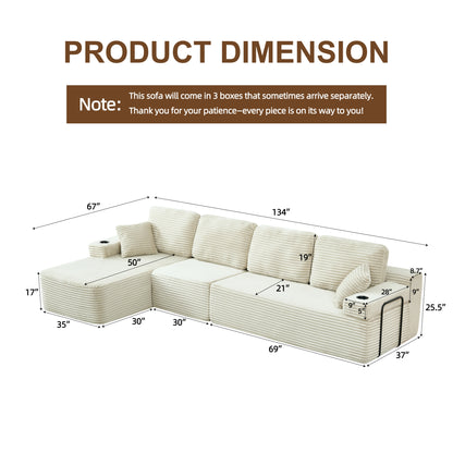 soothroom Corduroy L Shape Left Facing Sectional Sofa – Modular Compressed Couch
