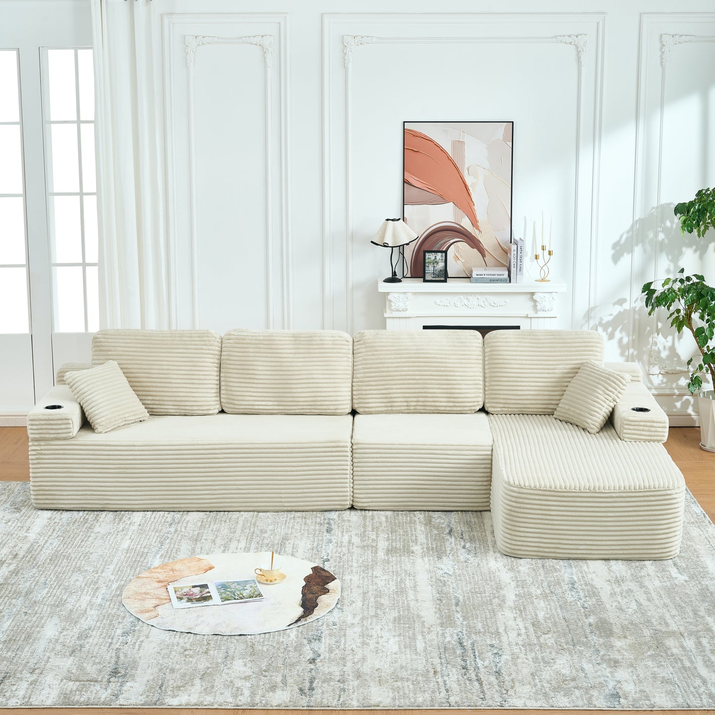 soothroom Corduroy L Shape Right Facing Sectional Sofa – Modular Compressed Couch